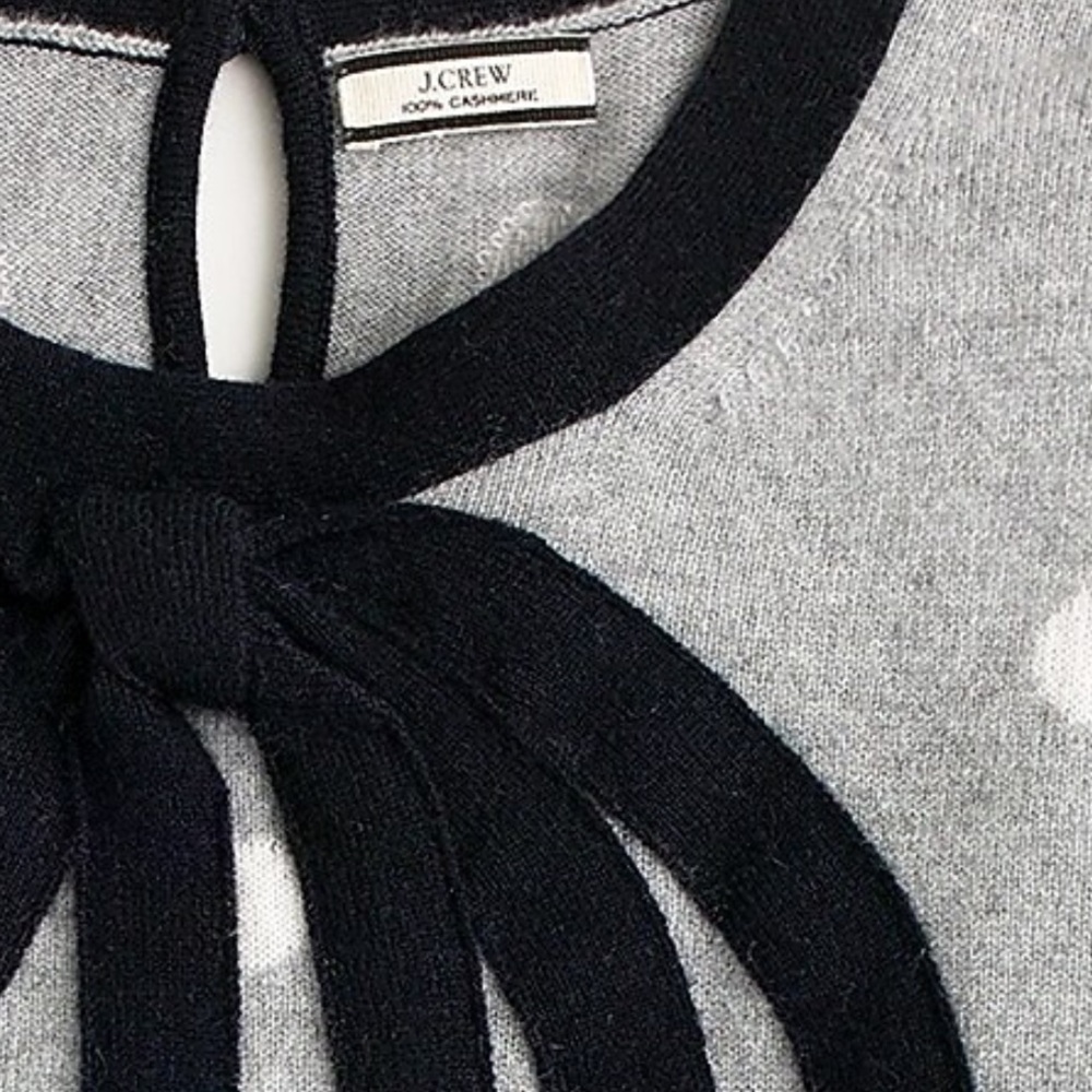 J Crew Women’s Gray Polka Dot 100% Cashmere Crewneck Sweater With Bow Small S - Picture 4 of 11
